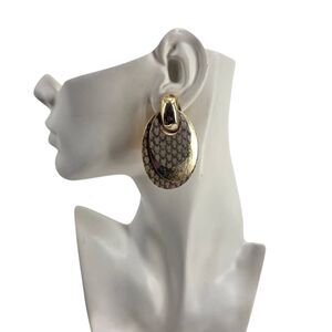 Vintage Faux Snakeskin Gold Statement Clip-On Earrings 1980s